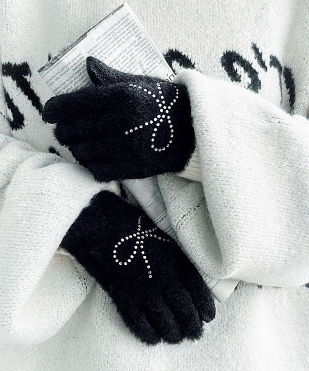 WEGO 【手袋】リボンラインストーングローブ ブラック