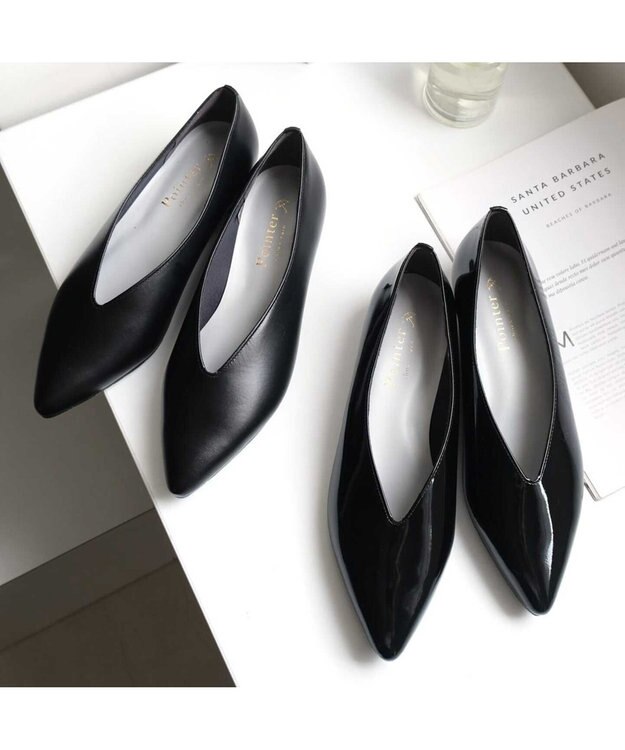 Pointer 日本製 本革 生活防水機能付きVカットパンプス ブラック