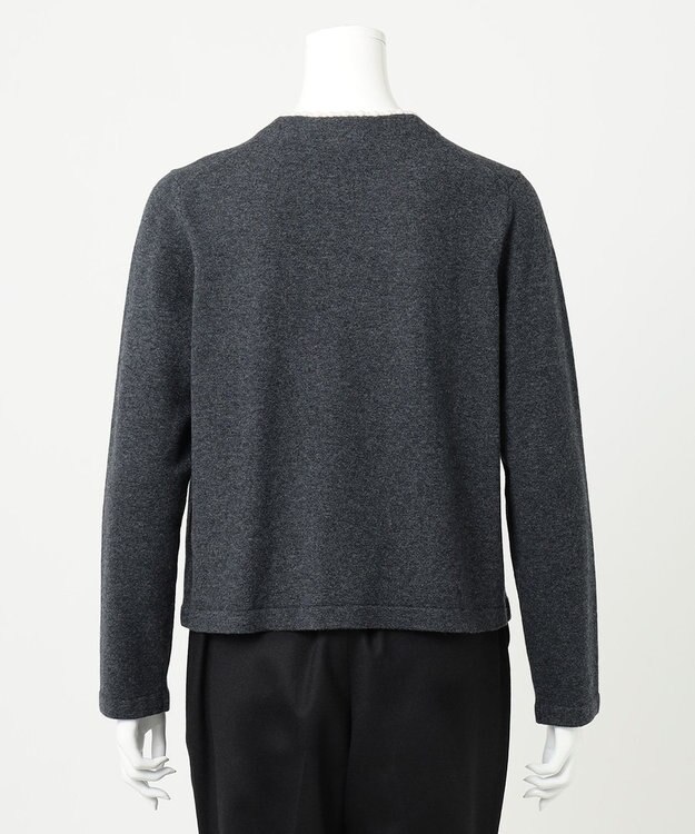 23区 L 【R(アール)】ウールカシミヤ パールトリム カーディガン チャコールグレー系