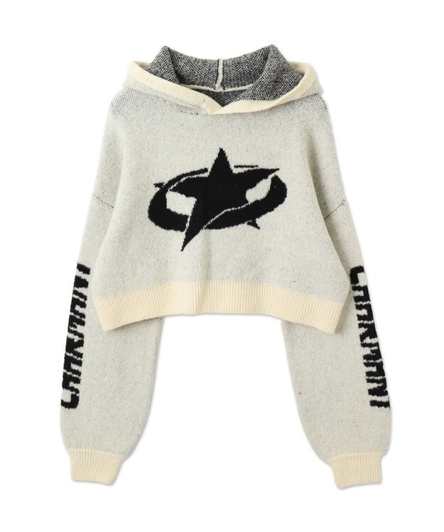 WEGO スタージャガードニットプルパーカー ホワイトアイボリー