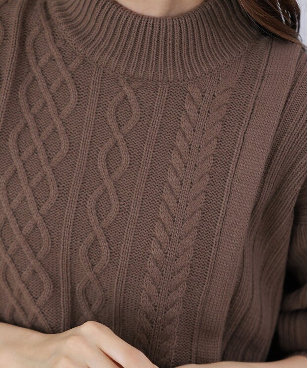 Tiaclasse アラン柄ニットチュニックワンピース モカ