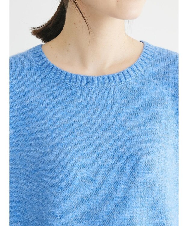 Green Parks ｆｕｗａっとメランジ袖リブ長めニットプルオーバー Sax