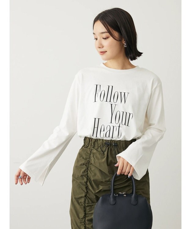 Green Parks ・Ｐｅｔｉｔ　Ｆｌｅｕｒ　ロゴｐｔフレアスリーブロンＴ Off White