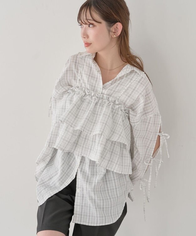 earth music&ecology 【予約】アソートチェックティアードビスチェ チェックアイボリー