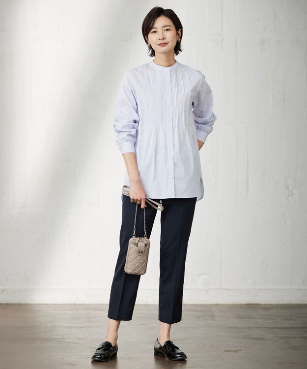 J.PRESS LADIES 【洗える】シャークスキン テーパード パンツ ネイビー系