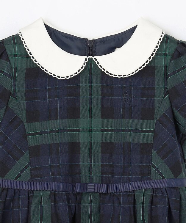 組曲 KIDS 【110-140㎝】クラシックチェック ワンピース グリーン系3