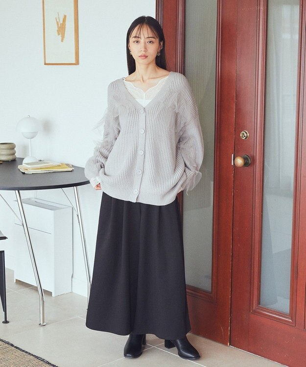 earth music&ecology チュールフリルカーディガン Light Gray