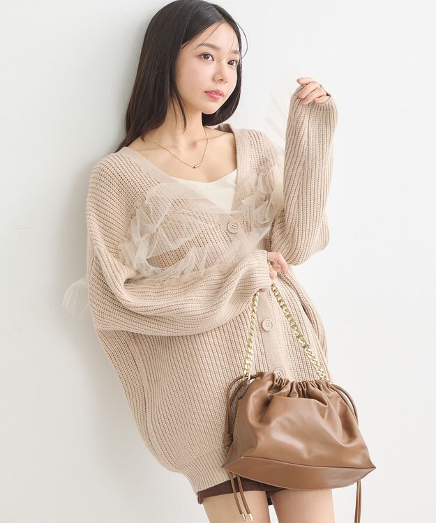 earth music&ecology チュールフリルカーディガン Beige