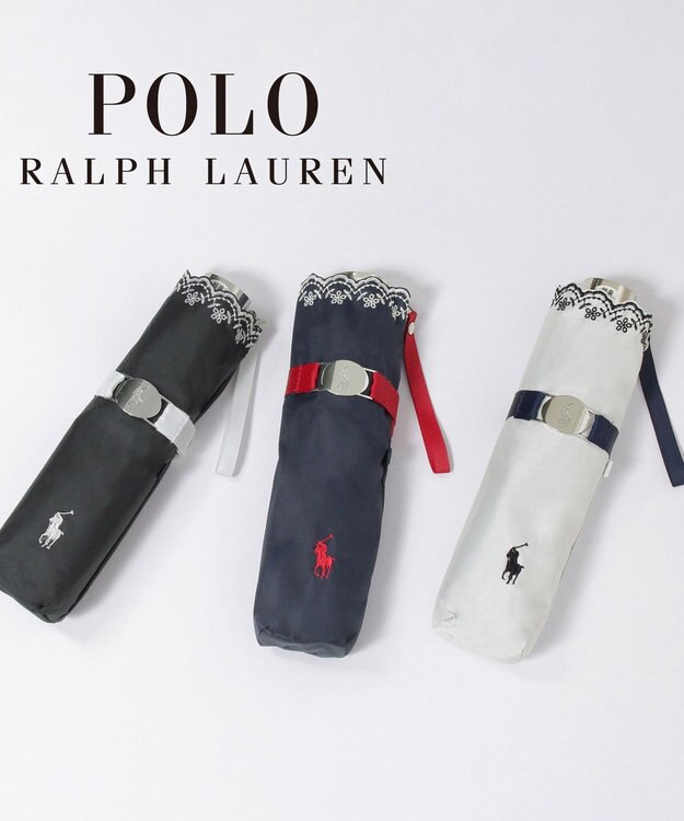 MOONBAT POLO RALPH LAUREN（ポロ ラルフローレン）晴雨兼用日傘 無地 刺繍 遮光率100% 遮熱 UV ブラック