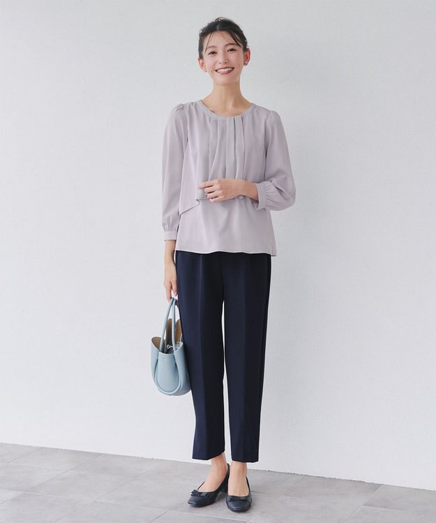 Tiaclasse 【洗える】アシンメトリードレープブラウス ライトグレー