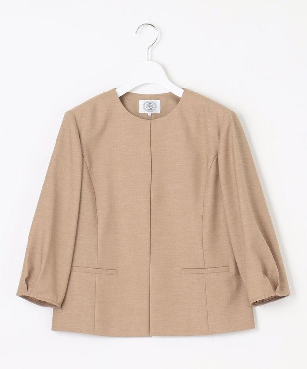 J.PRESS LADIES L 【洗える】FLAXASAオックス ノーカラー ジャケット ベージュ系