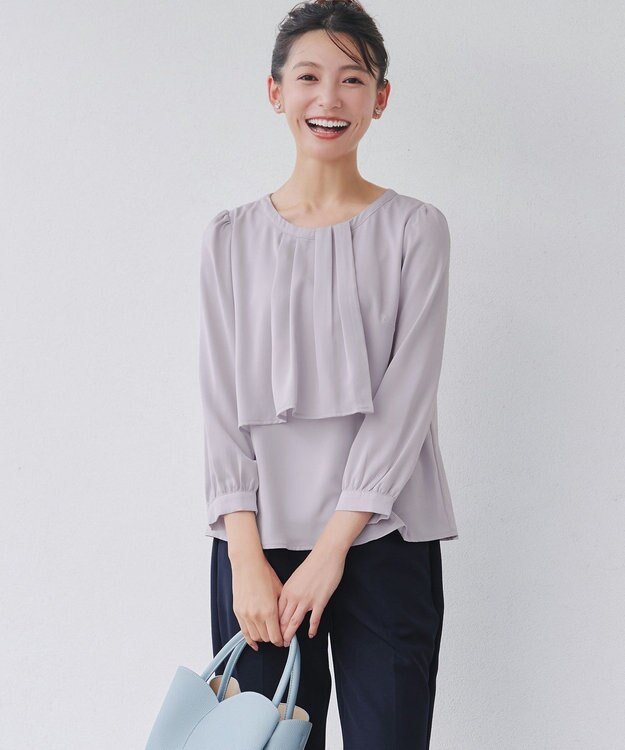 Tiaclasse 【洗える】アシンメトリードレープブラウス ライトグレー