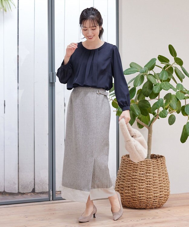 Tiaclasse 【洗える】アシンメトリードレープブラウス ネイビー