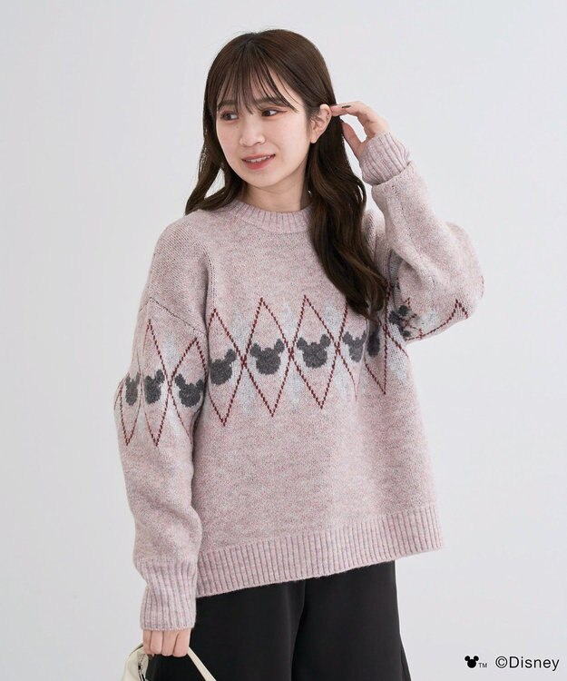 Green Parks ミッキー＆フレンズ／アーガイル柄ニット Pink