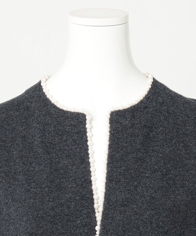 23区 L 【R(アール)】ウールカシミヤ パールトリム カーディガン チャコールグレー系