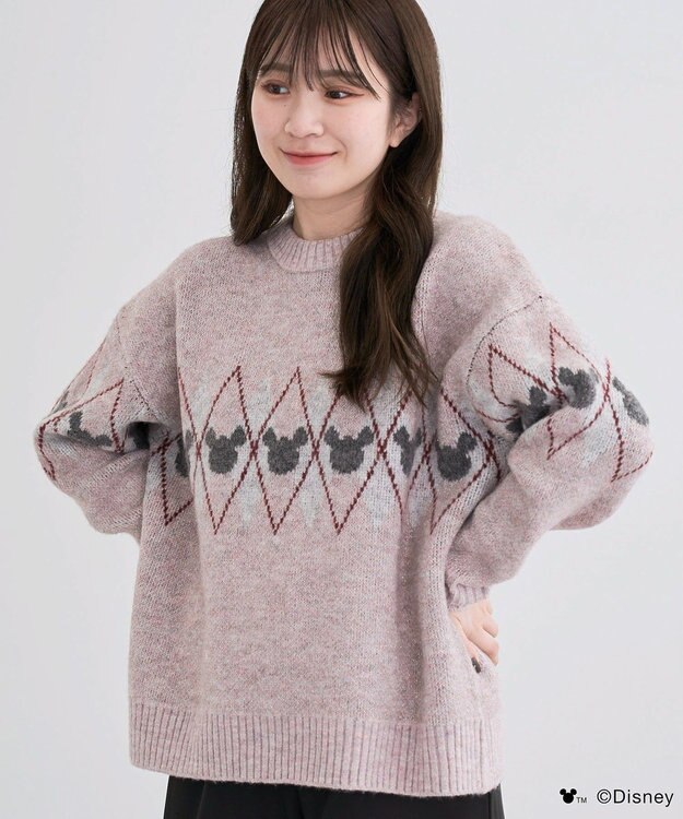 Green Parks ミッキー＆フレンズ／アーガイル柄ニット Pink