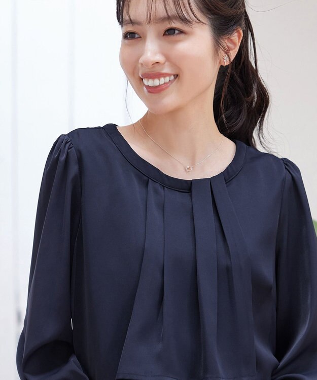 Tiaclasse 【洗える】アシンメトリードレープブラウス ネイビー