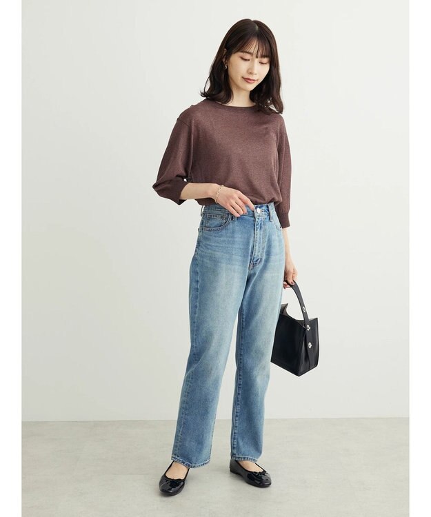 Green Parks ・ＥＬＥＮＣＡＲＥ　ＤＵＥバックパールシアー５分ニット Bordeaux