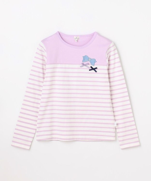 組曲 KIDS 【150-160㎝】リボンボーダー Tシャツ ラベンダー