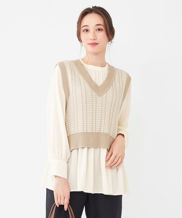 ANY SIS 【2SET】ニットベスト×チュニック ブラウス ベージュ系