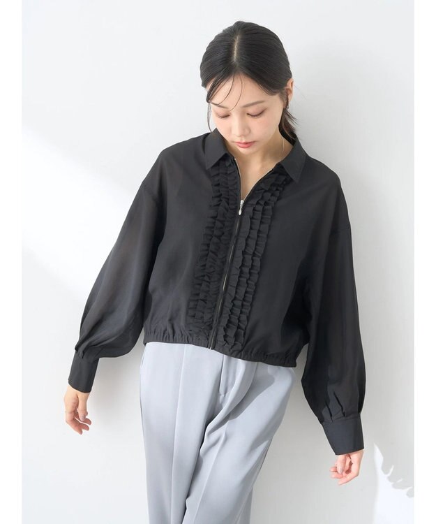 earth music&ecology フリルシャツ Black