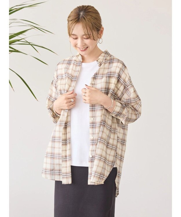 AMERICAN HOLIC 接触冷感Ｗポケットボイルシャツ Check Ivory