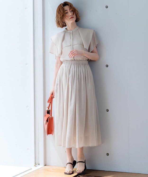 23区 S 【接触冷感/洗える】シアーフィルム ブラウス ベージュ系