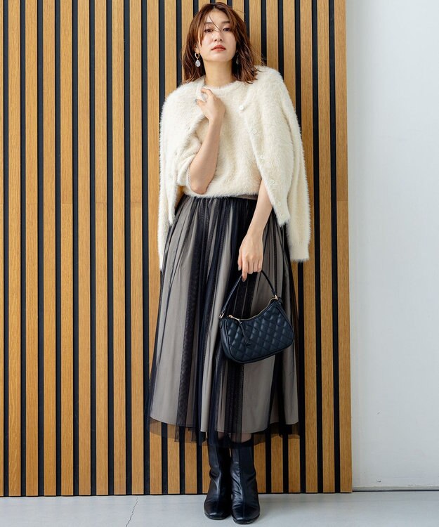 組曲 ナイロンファー カーディガン アイボリー系