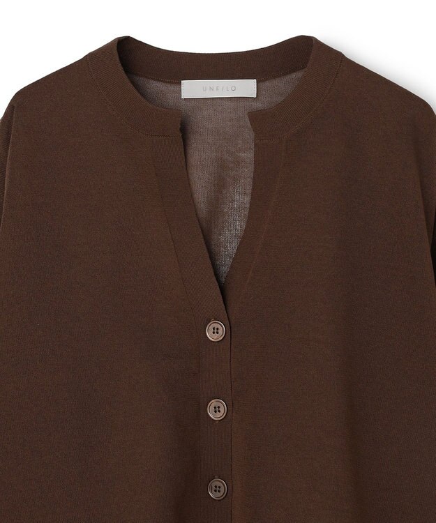 UNFILO シアーフォルムニット キーネックカーディガン ブラウン