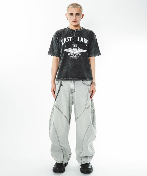 WEGO 【ユニセックス着用ITEM】グラフィックヘンリーネックT（SS） ブラック