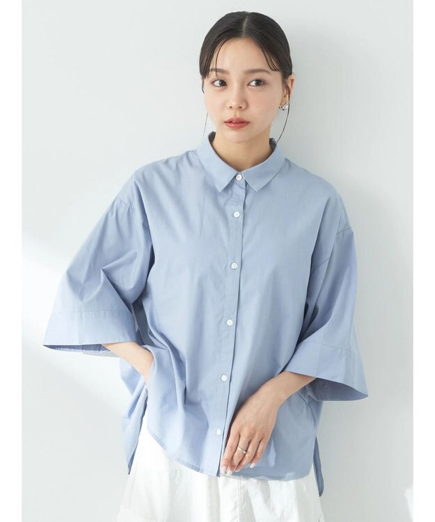 earth music&ecology ワイドスリーブ半袖シャツ Grayish Blue