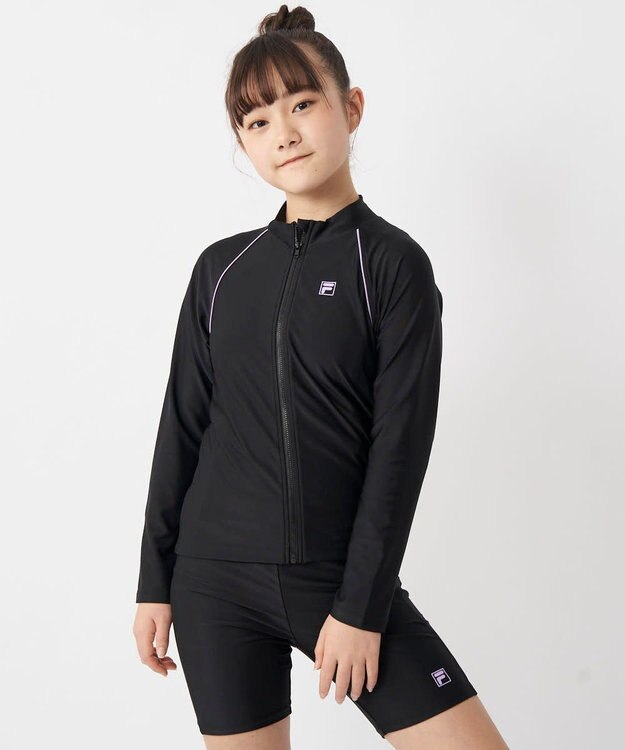 OP／FILA 【FILA】スタンドカラー長袖フルジップラッシュガード ブラック×パープル