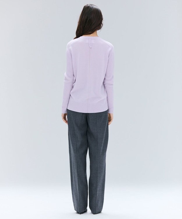 BEIGE， 【洗える】POMPE / ウールカシミヤ配色ラインクルーネックニット Lilac×Taupe