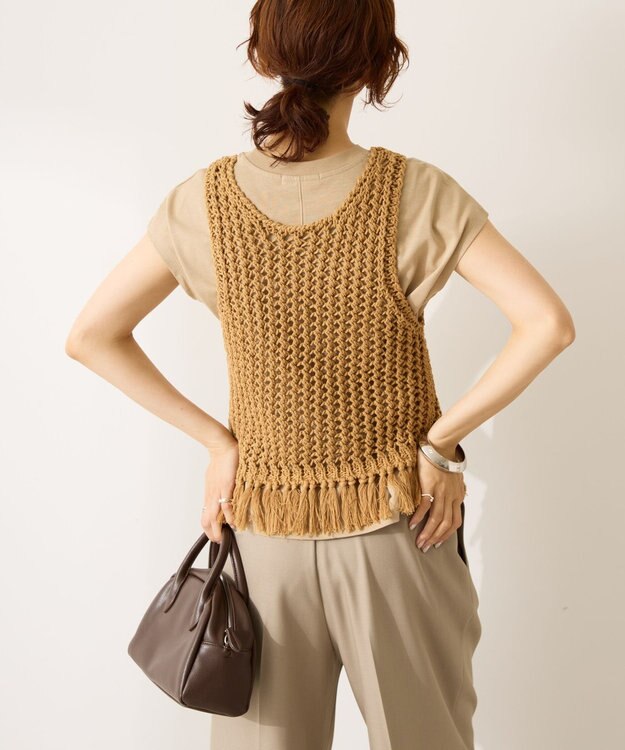 AMERICAN HOLIC 【前後2WAY】フリンジショートベスト Beige