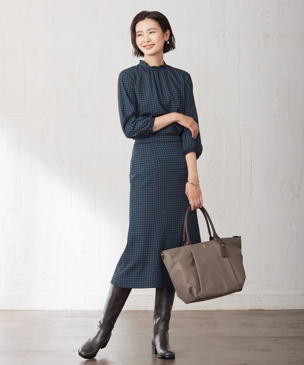 J.PRESS LADIES 【洗える】シュリンクデシン ジオメトリックプリント ブラウス ダークグリーン系5