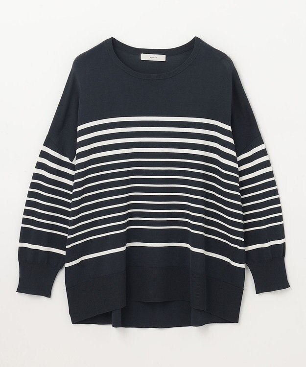 ANY L ゆるチュニックニット ネイビー×エクリュ