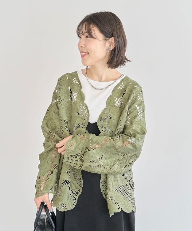 Green Parks ・ＥＬＥＮＣＡＲＥ　ＤＵＥ　レーシーカーディガン Khaki