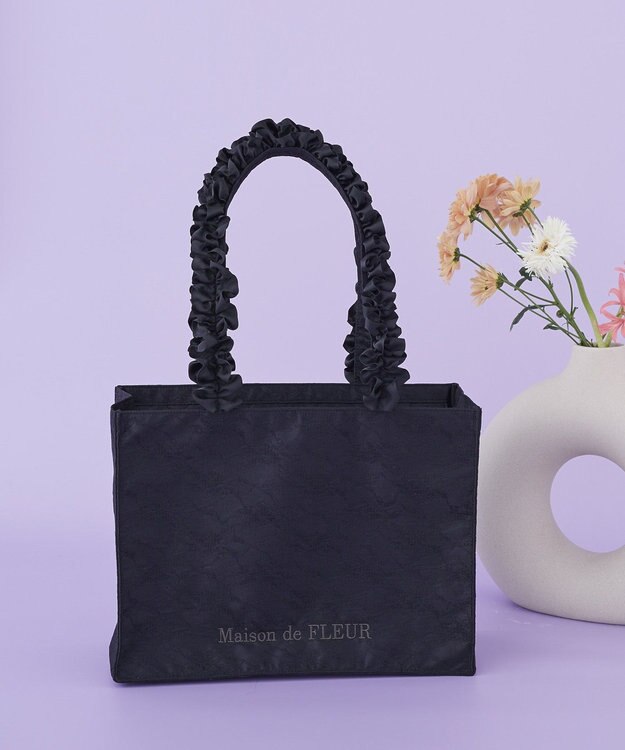 Maison de FLEUR レースフリルハンドルスクエアトートMバッグ Black