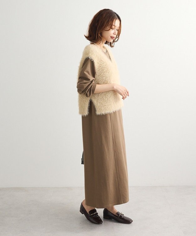 Green Parks ＳＥＴ２点ラメフェザーベスト＋ミニ裏毛ワンピース Beige