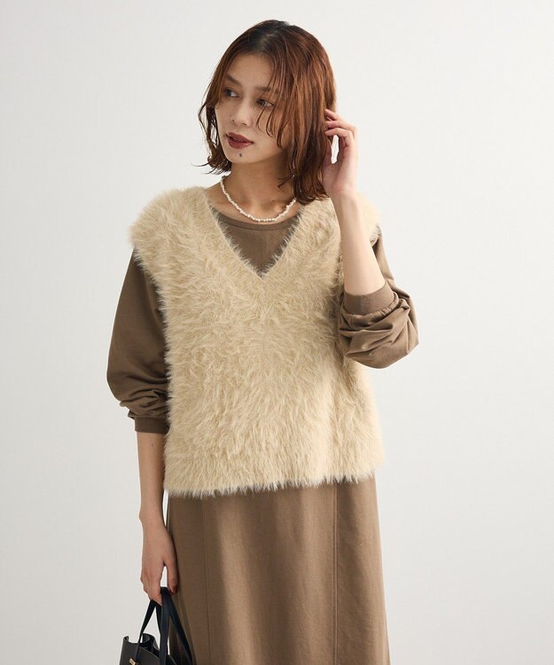 Green Parks ＳＥＴ２点ラメフェザーベスト＋ミニ裏毛ワンピース Beige