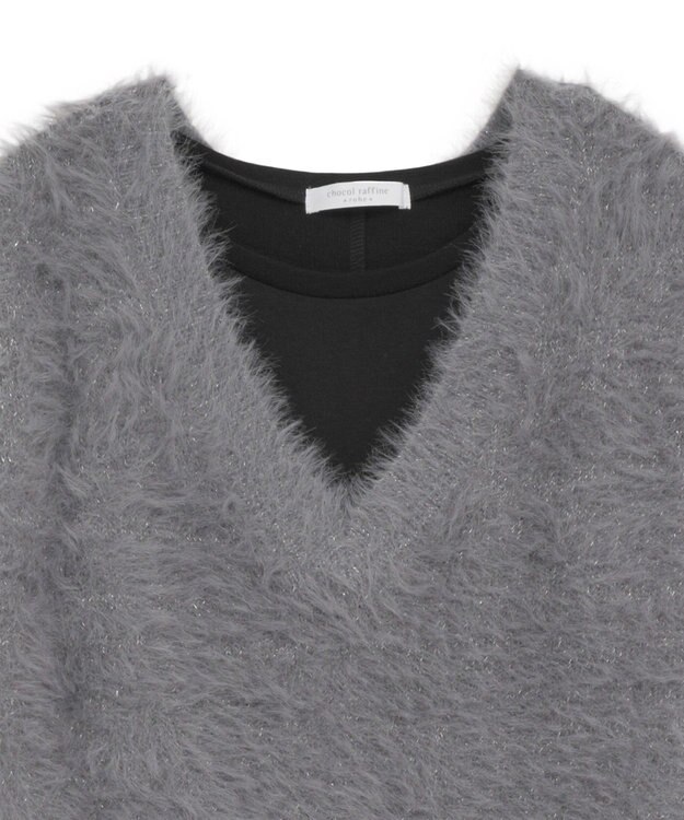 Green Parks ＳＥＴ２点ラメフェザーベスト＋ミニ裏毛ワンピース Gray