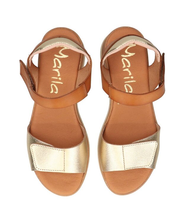INTER-CHAUSSURES 【Marila】異素材コンビウエッジサンダル ブラウンコンビ