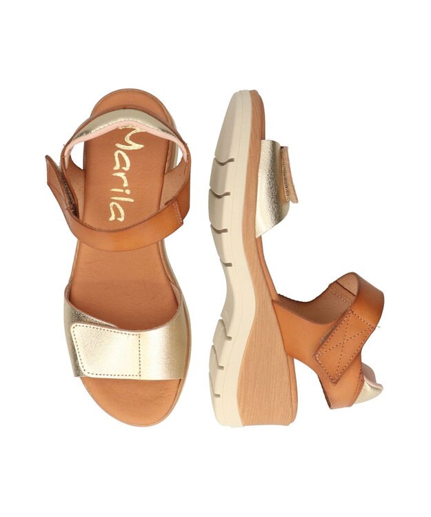 INTER-CHAUSSURES 【Marila】異素材コンビウエッジサンダル ブラウンコンビ