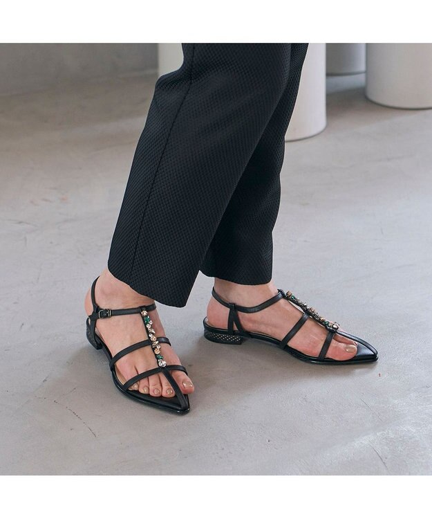 MODE ET JACOMO <MODE ET JACOMO>ポインテッドトゥTストラップサンダル ブラック