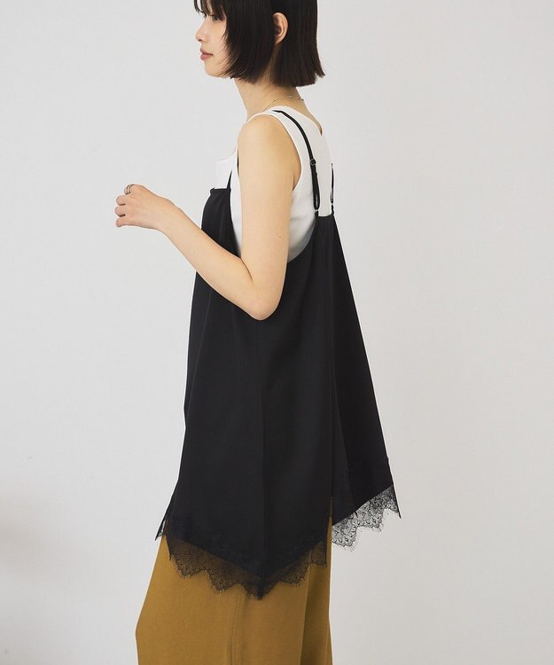AMERICAN HOLIC イレギュラーヘムサテンレースキャミソール Black
