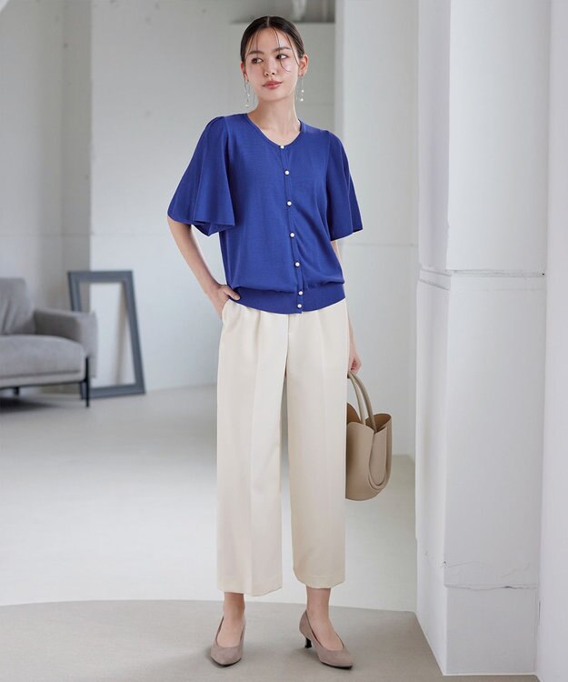 Tiaclasse L 【新色追加・洗える】センタープレスワイドパンツ アイボリー