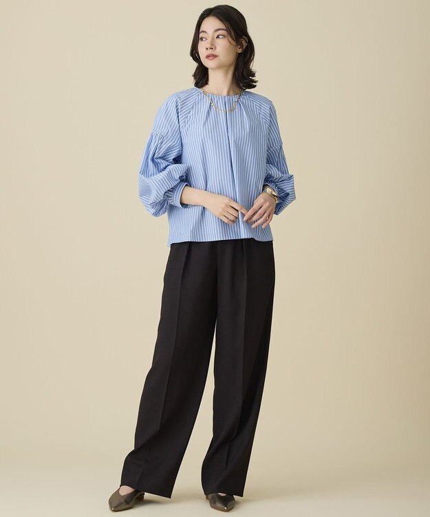 自由区 【カタログ掲載・ご好評につき新色追加・セットアップ対応】リネンライクシンセティックワイドストレート パンツ [新色]ダークブラウン