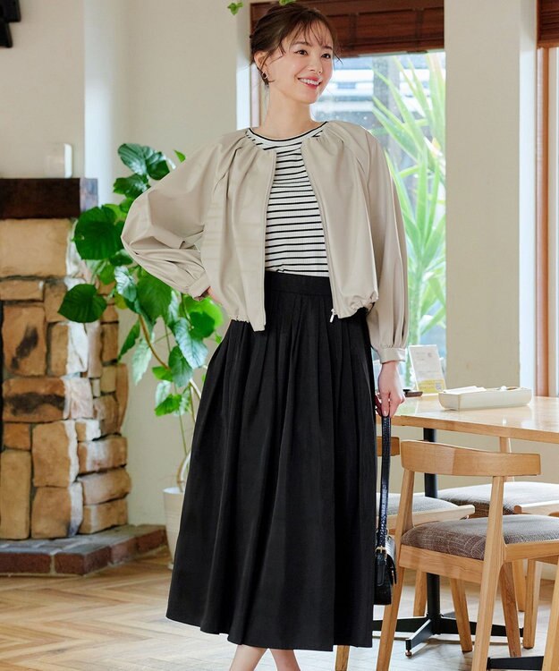 Tiaclasse 【軽撥水・汚れ防止】ランダムタックロングスカート ブラック