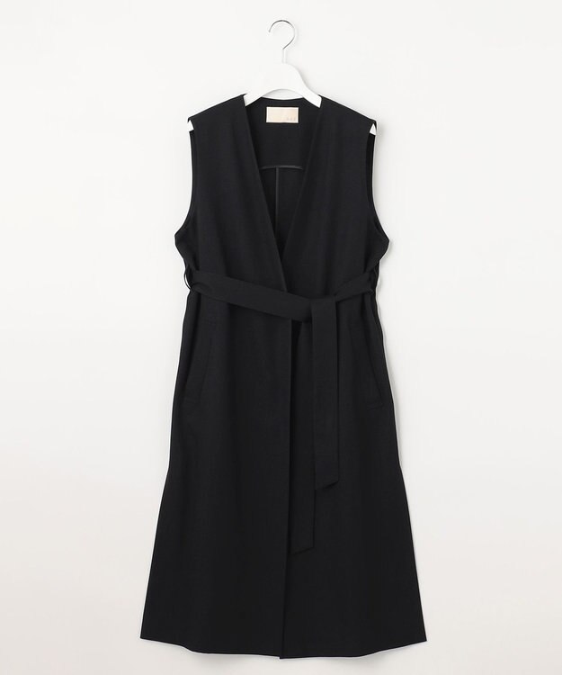 自由区 L 【接触冷感・速乾・UVカット・撥水・防シワ】リネンライクツイル ロングジレ ネイビー系