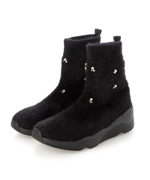 MODE ET JACOMO <carino>ビジュー付きニットブーツ ブラック